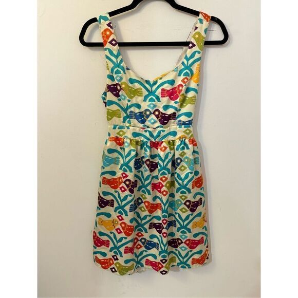 JUDITH MARCH BIRD PRINT DRESS TIE BACK M - Picture 1 of 8